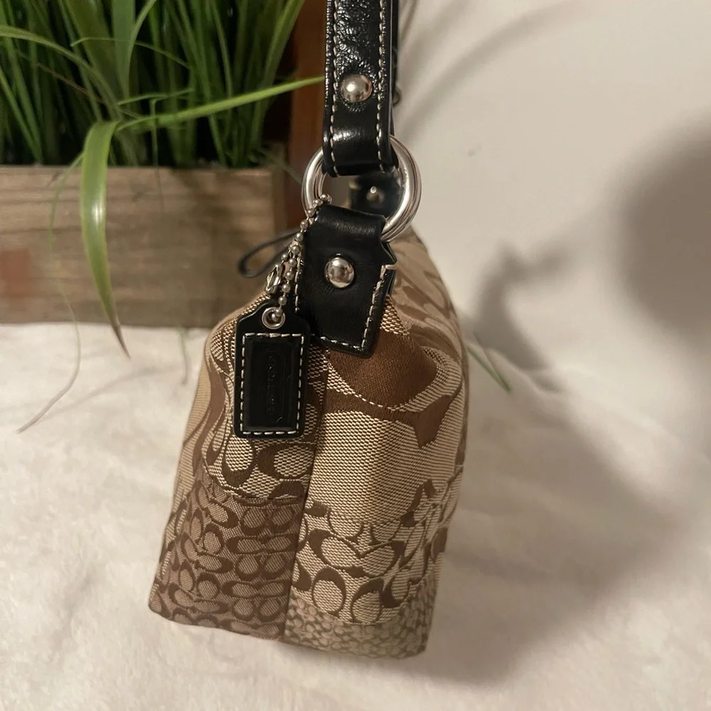 Coach Brown Signature Jacquard Shoulder Bag with Black Trim